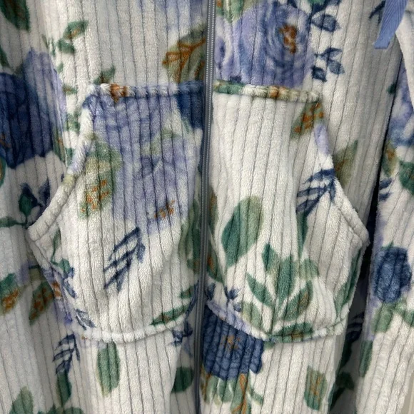 Stan Herman Size 3X Blue - Gray English Rose Plush Zip Front Long Lounger Robe - Picture 2 of 11